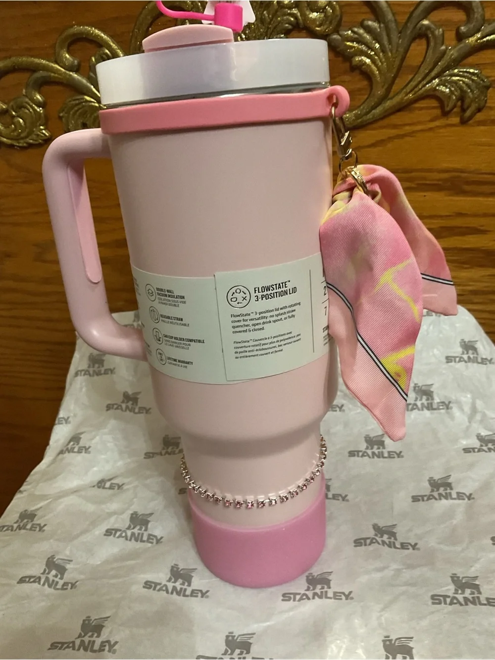 Stanley Pink Kids Quench Tumbler with Bow Charm and Braided Strap